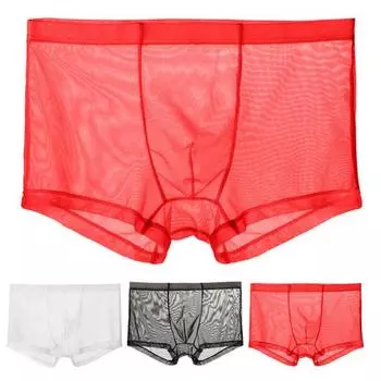 Сексуальные сетчатые трусы-боксеры бесшовные 3D выпуклая пленка с низкой талией нижнее белье дышащее прозрачное XL