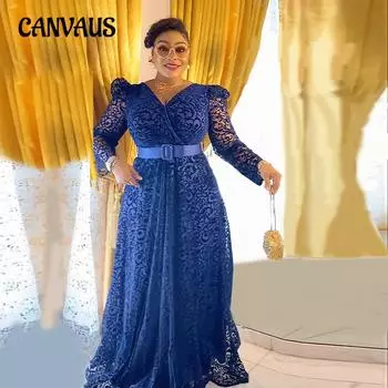 Сексуальные сетчатые женские платья с v-образным вырезом и длинными рукавами больших размеров L темно-синий