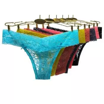 Сексуальные стринги, хлопковые трусики, прозрачные кружевные лоскутные стринги, женское нижнее белье, 6 шт./компл. M