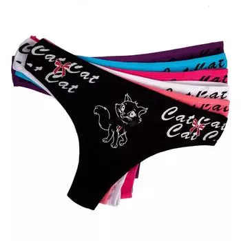 Сексуальные стринги с мультяшным принтом котенка, хлопковые стринги, женское нижнее белье с Т-образной спинкой, Kawaii Cat, 6 шт./компл. M