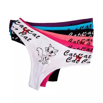 Сексуальные стринги с мультяшным принтом котенка, каваи, трусики с котом для девочек, женские бикини с Т-образной спинкой, 6 шт./компл. M разноцветный