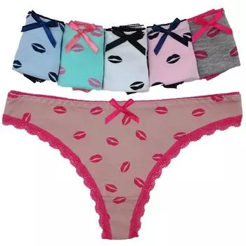 Сексуальные стринги с принтом губ, хлопковые женские стринги, трусики, нижнее белье, трусы для женщин, женские трусики, 6 шт./лот M