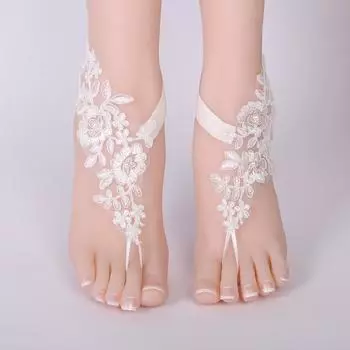 Сексуальные свадебные босоножки с цепочкой на ногу белого цвета, пляжные украшения на щиколотку, свадебные кружева для обуви, 1 пара/набор 002 adjustable