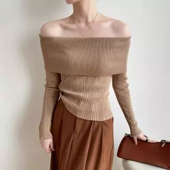 Сексуальные свитера-пуловеры с открытыми плечами для женщин, элегантные, на одно плечо, облегающие, осенние, с длинным рукавом, вязаные свитера для женщин, зимние, однотонные, на основе, 24863 One Size белый