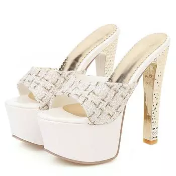 Сексуальные тапочки, женская летняя обувь, уличные туфли на высоком каблуке, шлепанцы на платформе, женские роскошные дизайнерские черно-белые сандалии, женские, большого размера 34 чёрный