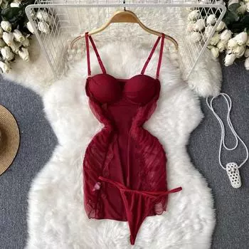 Сексуальные тонкие чувственные комбинезоны, комплекты платьев, женские лоскутные складки, пижамы без рукавов, женские кружевные сетчатые майки, эротическое боди 2024 One Size