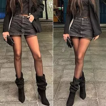 Сексуальные тонкие колготки женские черные уличные узкие леггинсы весна осень супер эластичные однотонные колготки женские чулки S белый