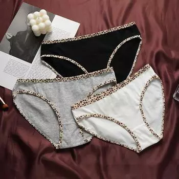 Сексуальные трусики с леопардовым принтом и низкой талией для женщин, бесшовные, с подъемом бедер, студенческие, большого размера, дышащие трусы L белый