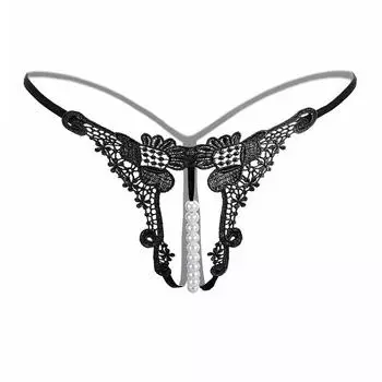 Сексуальные трусики с открытой промежностью и жемчужной вышивкой, массажные стринги с Т-образной спинкой 184 one size