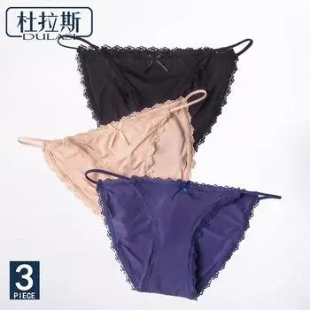 Сексуальные трусики-стринги с Т-образной спинкой, женское нижнее белье, бесшовные хлопковые трусы с бантом для девочек, бикини с низкой посадкой, 3 шт./лот, DULASI M синий