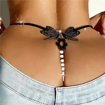 Сексуальные трусики-стринги, женские кружевные стринги с бабочкой, стринги с Т-образной спинкой, прозрачное нижнее белье, милые трусики с жемчугом, женское нижнее белье One Size