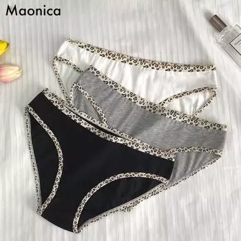 Сексуальные трусы с леопардовым принтом для молодых девушек, утягивающие бедра, хлопковые трусики L-XL, женское нижнее белье большого размера L чёрный