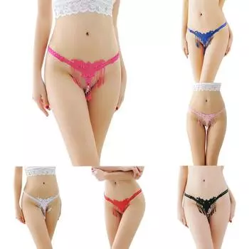 Сексуальные трусы-стринги, женское нижнее белье с кисточками, искусственным жемчугом и цветком