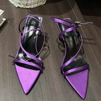 Сексуальные туфли-лодочки на тонком каблуке с острым носком, женские босоножки с узким ремешком и пряжкой из страз, летняя мода, туфли для банкета с открытым носком 35 бежевый