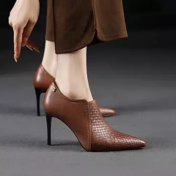 Сексуальные туфли на шпильках с острым носком, женские туфли на каблуках-балконах 34 коричневый
