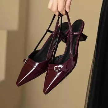 Сексуальные туфли на среднем каблуке с острым носком, женские сандалии, дизайнерские летние брендовые туфли-лодочки, повседневная обувь с открытой пяткой, модельные тапочки, новинка 2024 года 35 чёрный