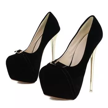 Сексуальные туфли на тонком высоком каблуке 16 см, женские туфли-лодочки на платформе, замшевые, с пряжкой, украшением, на мелкой шпильке, банкетные, свадебные, черные, розовые 35