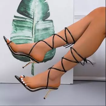 Сексуальные туфли на высоком каблуке с острым носком, модные туфли с открытым носком и перекрестной шнуровкой, женские босоножки на тонком каблуке, женские босоножки 2024 года 36 белый
