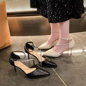 Сексуальные туфли на высоком каблуке, женские туфли на шпильках, модные туфли для вечеринок, женские повседневные туфли с заостренным носком и пряжкой из стразов, женские сандалии для работы 34 бежевый