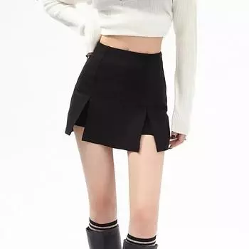 Сексуальные юбки с разрезом, женские черные модные облегающие юбки, универсальная уличная одежда, летняя женская асимметричная мини-сексуальная корейская Y2k S чёрный