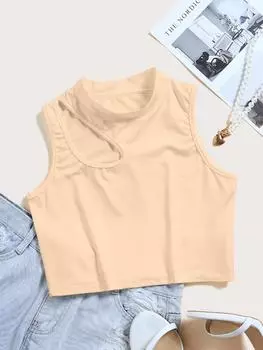 Сексуальные укороченные топы с вырезами, женские топы на бретелях с открытыми плечами, летние майки с открытой спиной, повседневный топ без рукавов, женский укороченный жилет без рукавов S бежевый
