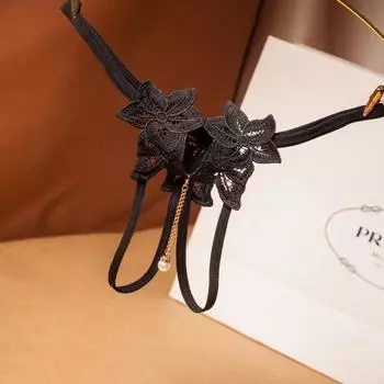 Сексуальные забавные трусики-стринги с открытой промежностью, женские полые вышитые прозрачные жемчужины, кулон, страсть, футболка 2223 one size fits all