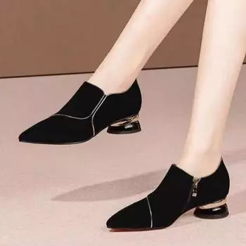 Сексуальные замшевые туфли с острым носком на среднем каблуке, элегантные туфли на толстой подошве, тренд 2025 года, модные туфли на каблуках для вечеринок, платье, женские туфли 35 чёрный