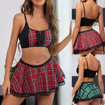 Сексуальные Женщины Девушка Вечеринка Клуб Бандажное Белье Юбка Со Стрингами Комплект S