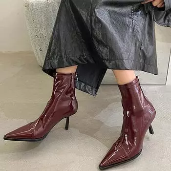 Сексуальные женские эластичные ботильоны на высоком каблуке, модные элегантные короткие ботильоны с острым носком, осенние женские туфли для танцев и вечеринок 35