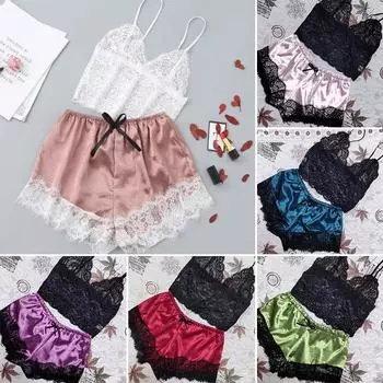 Сексуальные женские атласные кружевные пижамы нижнее белье модные удобные женские пижамы XL