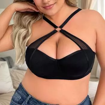 Сексуальные женские бесшовные бюстгальтеры с перекрестной повязкой, большие размеры, регулируемые бретели, нижнее белье 90D чёрный