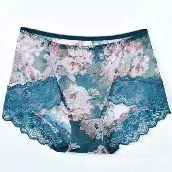 Сексуальные женские бесшовные трусики со средней талией, дышащие кружевные трусики, женские трусы-боксеры с принтом, стринги большого размера, антибактериальная сетка M темно-фиолетового