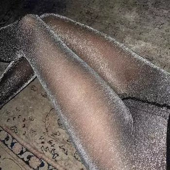 Сексуальные женские блестящие колготки, чулки, черные, серебристые прозрачные колготки, Клубная одежда, модные тонкие колготки с высокой талией для девочек, блестящие яркие чулочно-носочные изделия S чёрный