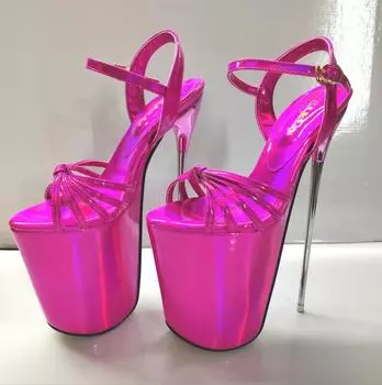 Сексуальные женские босоножки на шпильках 22 см, летние туфли для стриптиза на платформе, красные босоножки на высоком каблуке 34 чёрный