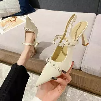 Сексуальные женские босоножки на высоком каблуке, летние туфли для вечеринок, новые тапочки с острым носком, дизайнерские 2024, прогулочные шлепанцы, туфли-лодочки Mujer Zapatos 34 чёрный