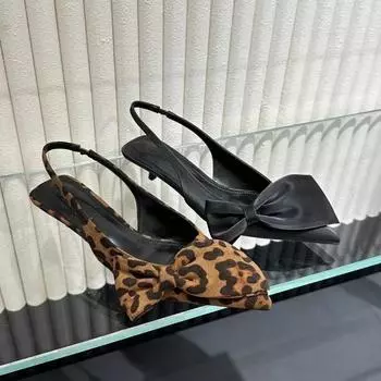 Сексуальные женские босоножки с острым носком и леопардовым принтом, лето 2024, новые босоножки с открытой пяткой, туфли на низком каблуке, шлепанцы, туфли-лодочки, женские шлепанцы 38 леопардовый