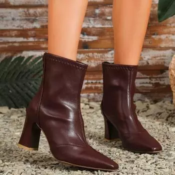 Сексуальные женские ботильоны на высоком каблуке с острым носком, элегантные кожаные туфли для женщин, зимняя обувь 2025 года, модные офисные туфли 34 чёрный
