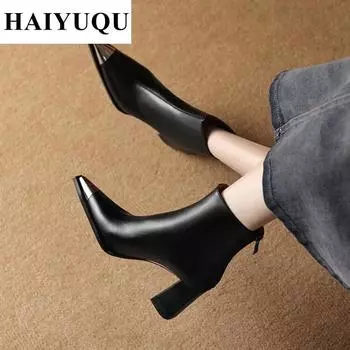 Сексуальные женские ботильоны с острым носком, брендовые роскошные туфли на высоком каблуке, новые зимние кожаные туфли-гладиаторы в готическом стиле Chelsea Botines 35