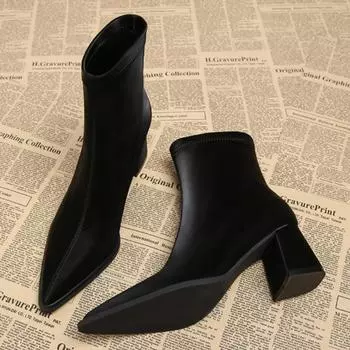 Сексуальные женские ботильоны с острым носком, брендовые туфли на высоком каблуке, женская зимняя трендовая обувь 2025 года, элегантные офисные туфли, модные туфли-лодочки Botas Mujer 34 чёрный