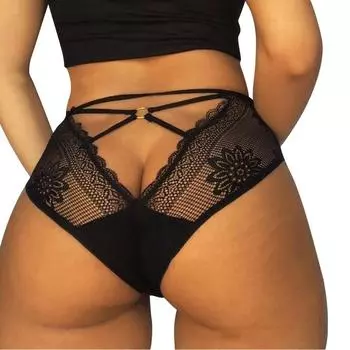 Сексуальные женские черные кружевные трусики на бретельках S
