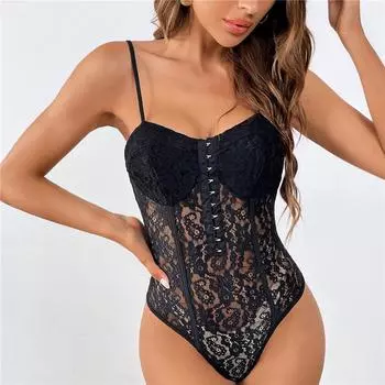 Сексуальные женские черные сетчатые перспективные боди с кружевным ремешком, однотонные колготки, комбинезоны S чёрный