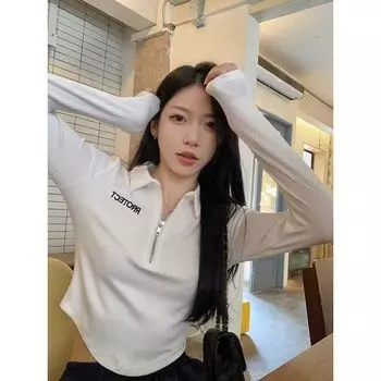 Сексуальные женские футболки с застежкой-молнией, воротники-поло, летняя мода, женские футболки, уличная одежда, однотонные футболки для девочек, повседневные футболки для женщин, клубная одежда, женский топ S