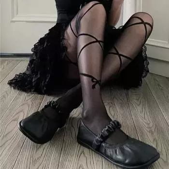 Сексуальные женские колготки, колготки в балетном стиле, бандажные чулки с бантом, высокие чулки JK Lolita Girls, боди-чулки, женские колготки, колготки One Size чёрный