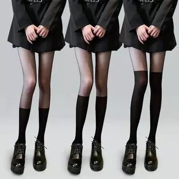 Сексуальные женские колготки, лоскутные прозрачные черные чулки до бедра, колготки, женские чулочно-носочные изделия выше колена, полосатые колготки