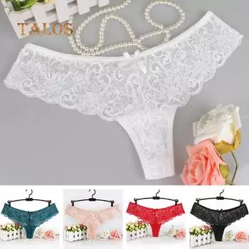 Сексуальные женские кружевные стринги с цветочным принтом, однотонное нижнее белье с низкой посадкой и бантом, стринги, женская одежда XL