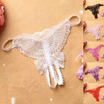 Сексуальные женские кружевные трусики, открытые стринги, нижнее белье с открытой промежностью, трусики с низкой талией, стринги в форме бабочки