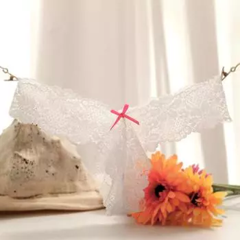 Сексуальные женские кружевные трусики с бантом, прозрачные стринги One Size