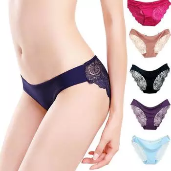 Сексуальные женские кружевные трусики с вырезами, бесшовные трусики, прозрачное нижнее белье S красный