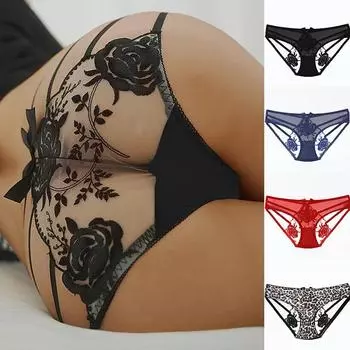 Сексуальные женские кружевные трусы, прозрачные дышащие трусы с низкой талией, трусики с вышивкой, бикини, удобные кружевные стринги, кружевные трусики с розовым крестом