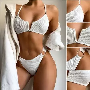Сексуальные женские купальники бикини пуш-ап купальник пляжная одежда купальный костюм стринги комплект S белый